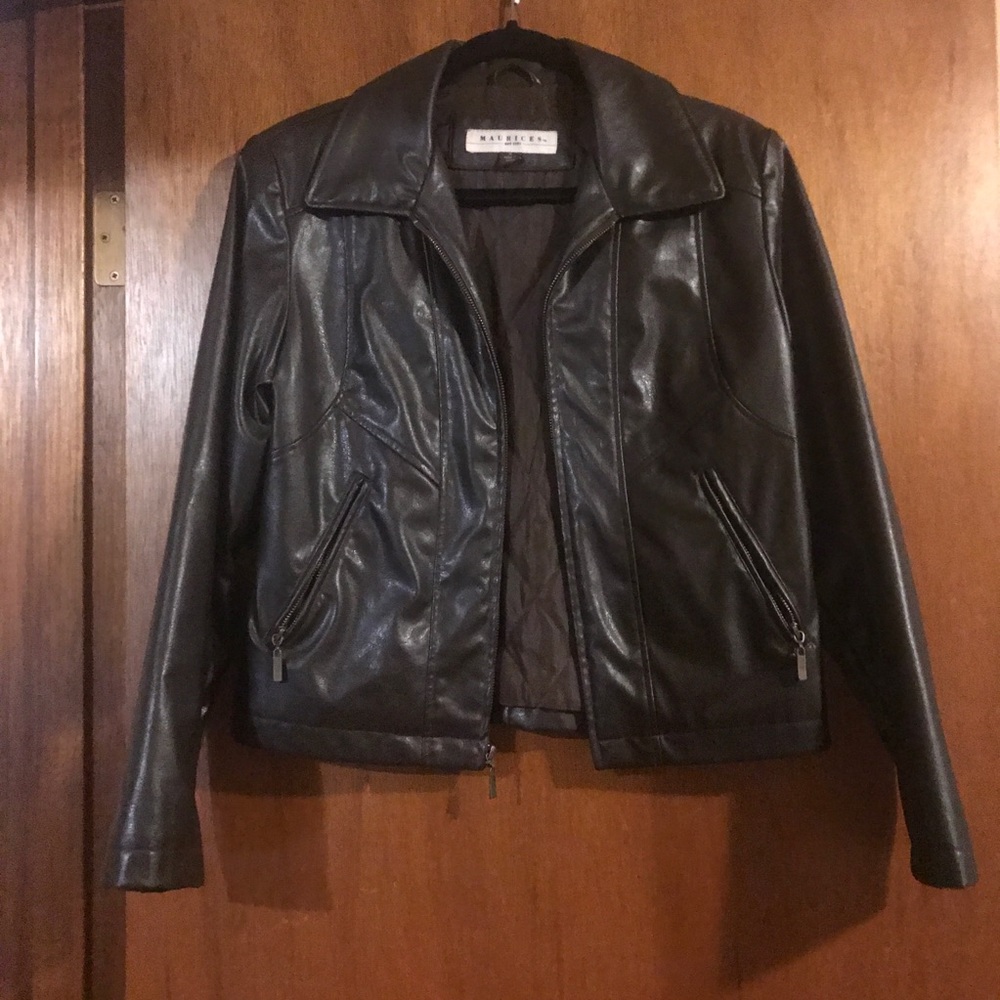 Brown faux leather jacket insulated sz small